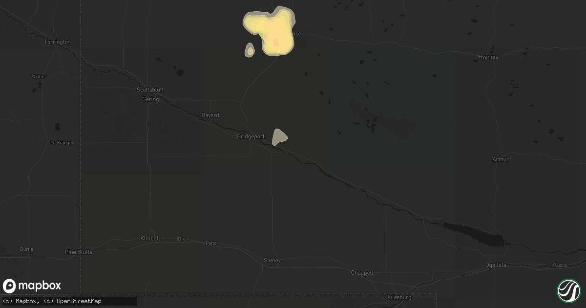 Hail map in Broadwater, NE on September 5, 2026