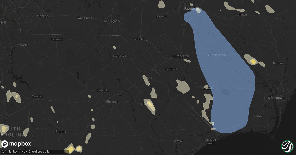 Hail map in Dillon, SC on September 5, 2026
