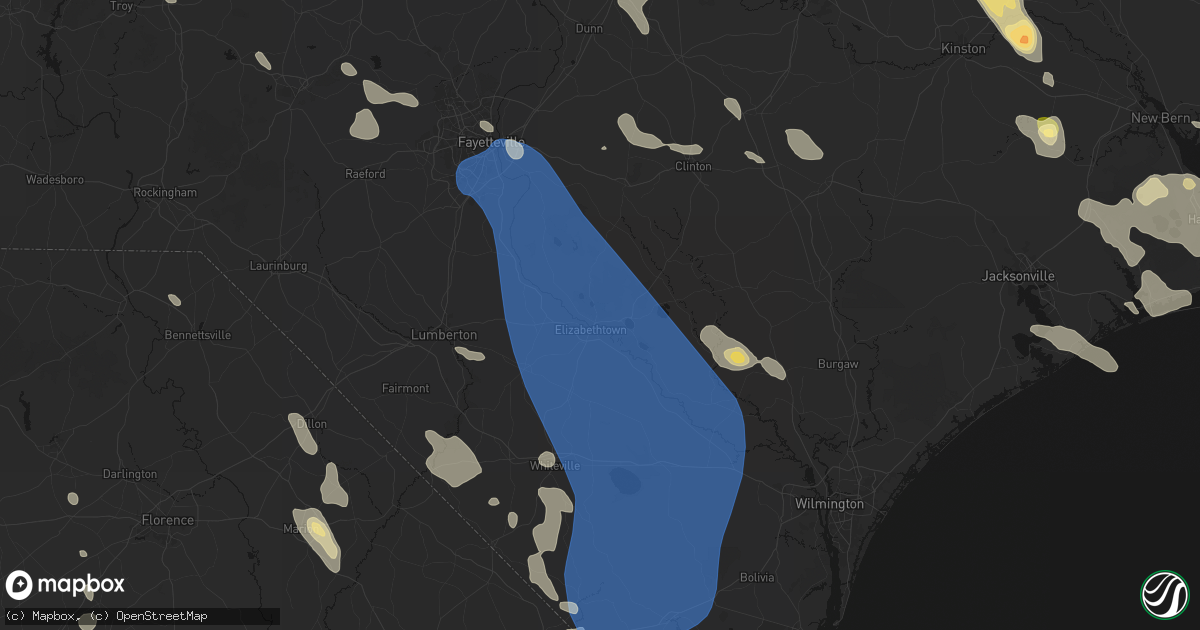 Hail map in Elizabethtown, NC on September 5, 2026