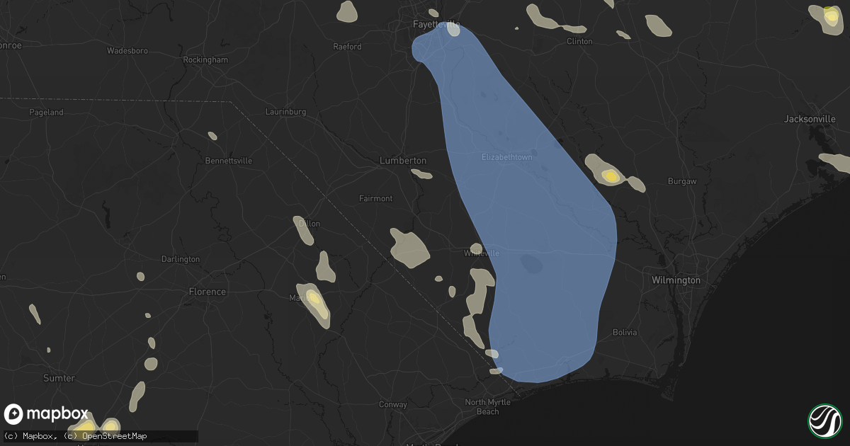 Hail map in Evergreen, NC on September 5, 2026
