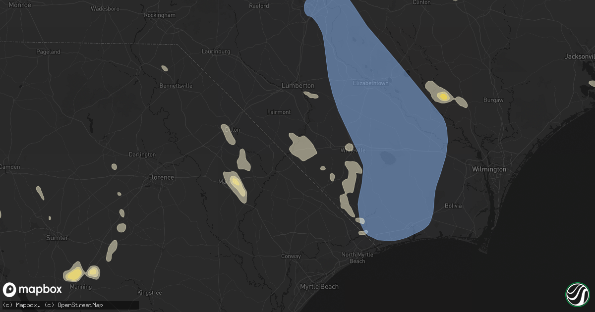 Hail map in Fair Bluff, NC on September 5, 2026