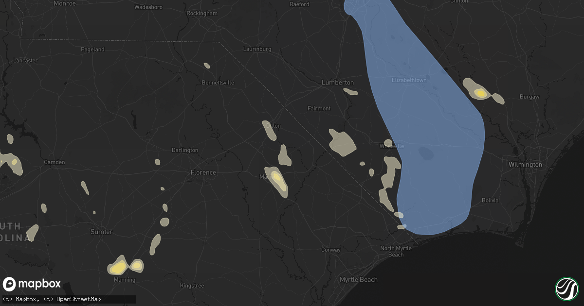 Hail map in Fork, SC on September 5, 2026