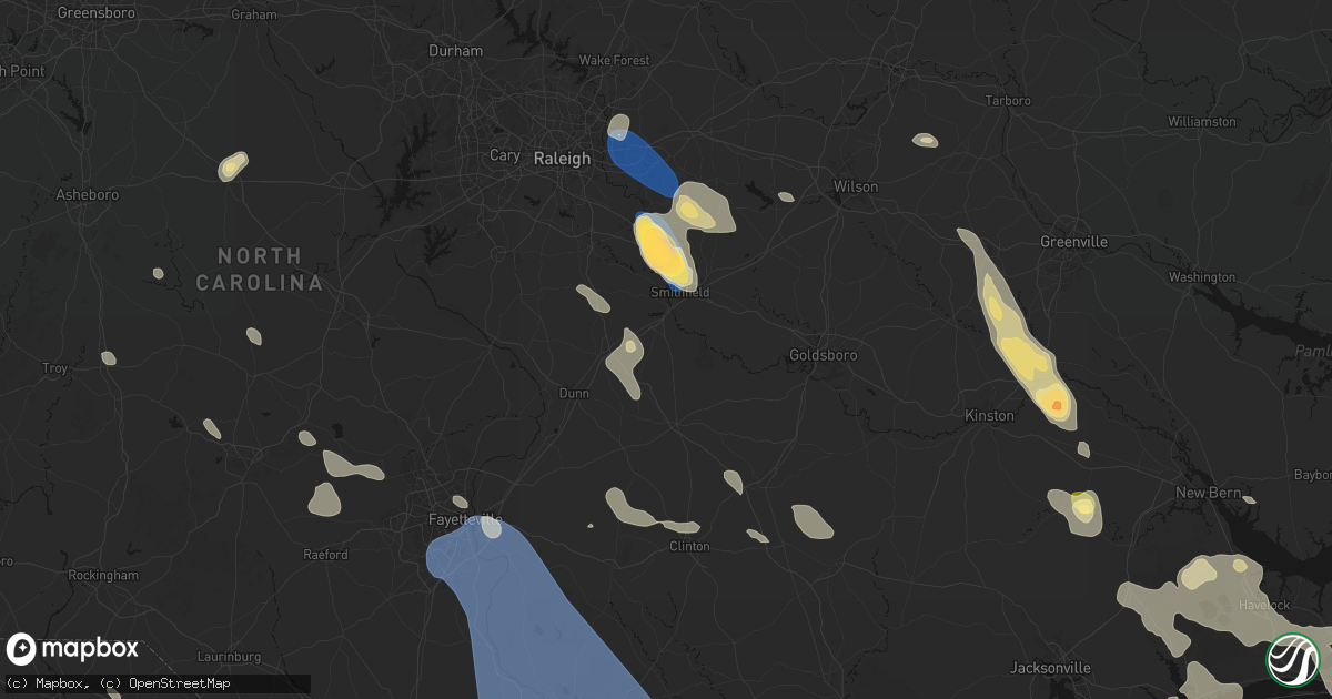 Hail map in Four Oaks, NC on September 5, 2026