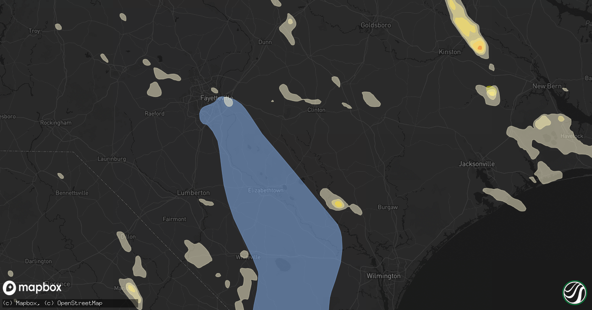 Hail map in Garland, NC on September 5, 2026