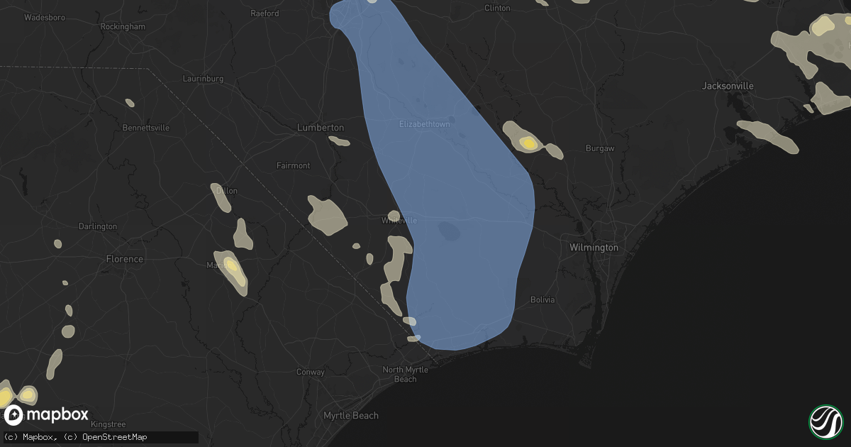 Hail map in Hallsboro, NC on September 5, 2026