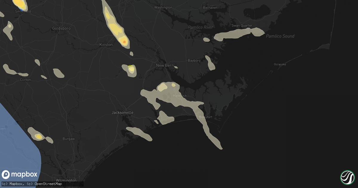 Hail map in Havelock, NC on September 5, 2026