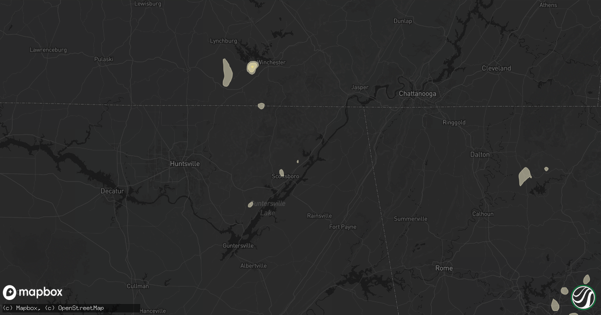 Hail map in Hollywood, AL on September 5, 2026
