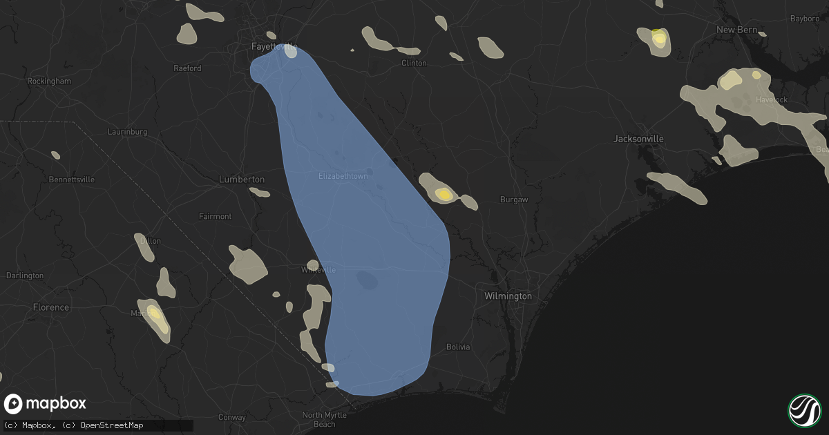 Hail map in Kelly, NC on September 5, 2026