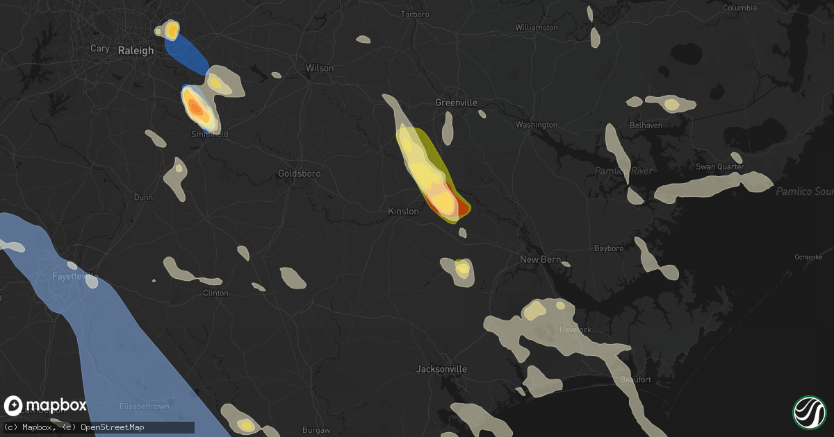 Hail map in Kinston, NC on September 5, 2026