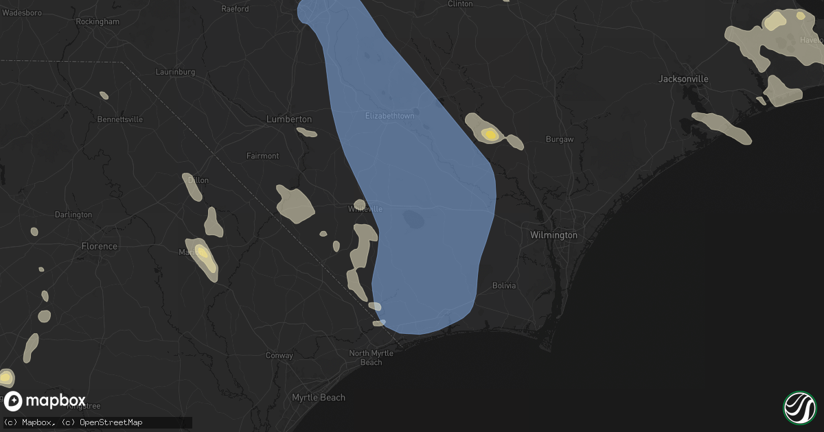 Hail map in Lake Waccamaw, NC on September 5, 2026