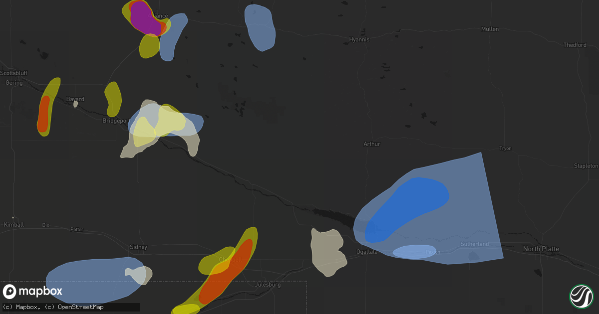 Hail map in Lewellen, NE on September 5, 2026