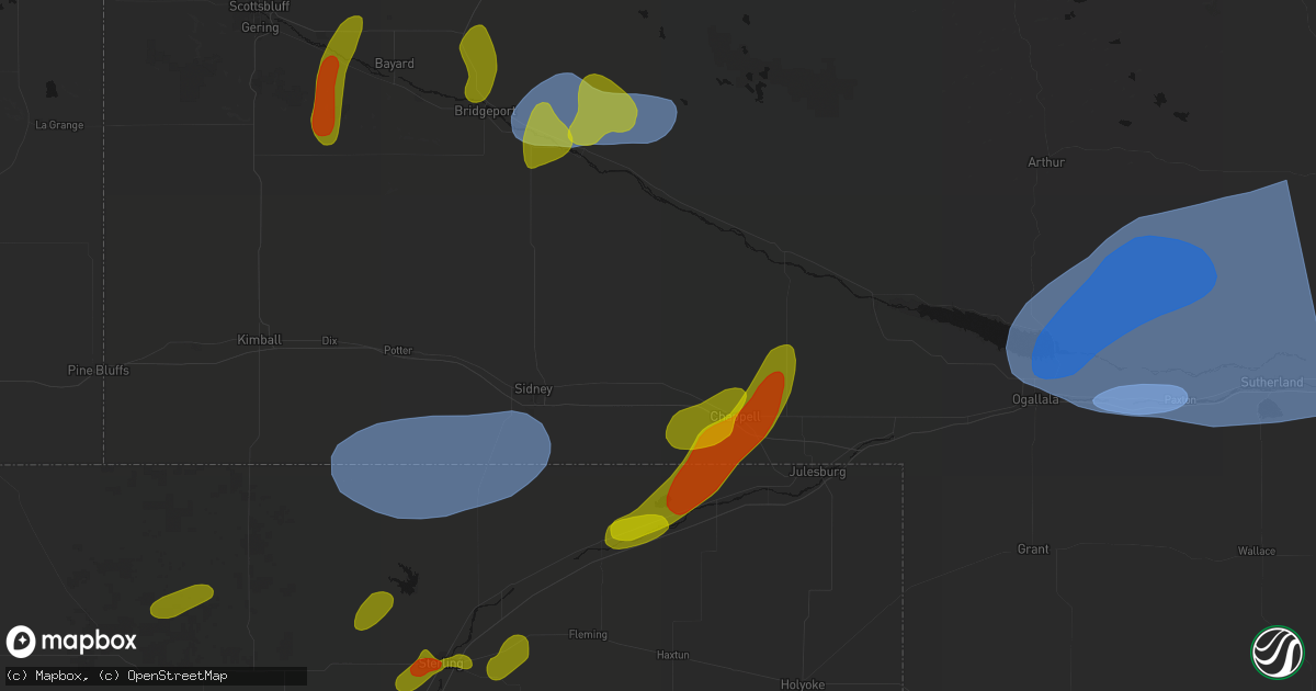 Hail map in Lodgepole, NE on September 5, 2026