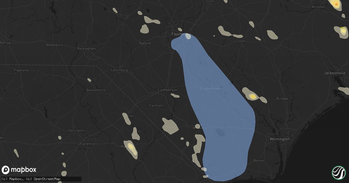 Hail map in Lumberton, NC on September 5, 2026