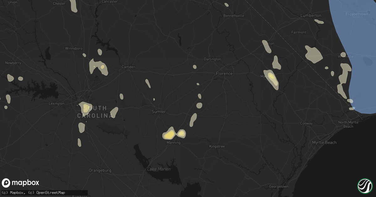 Hail map in Lynchburg, SC on September 5, 2026