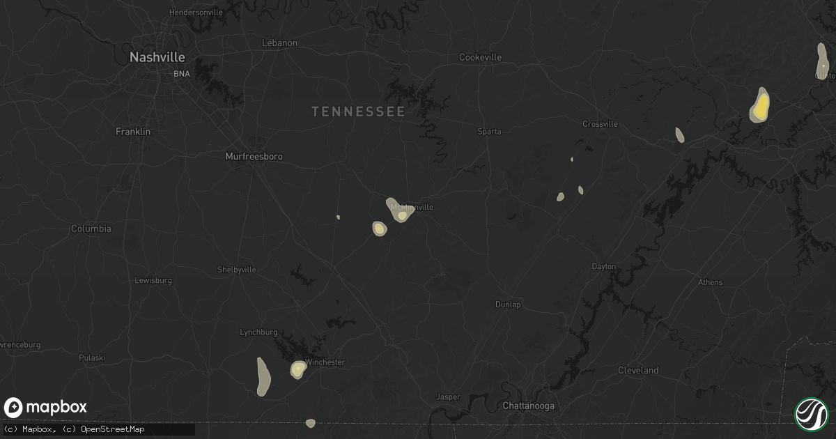 Hail map in Mcminnville, TN on September 5, 2026