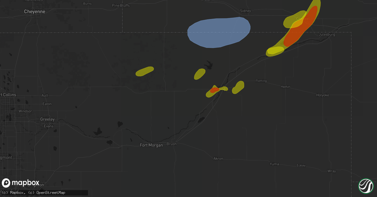 Hail map in Merino, CO on September 5, 2026