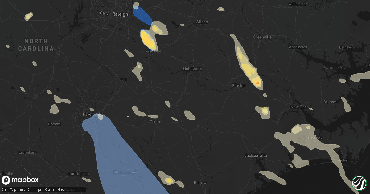 Hail map in Mount Olive, NC on September 5, 2026
