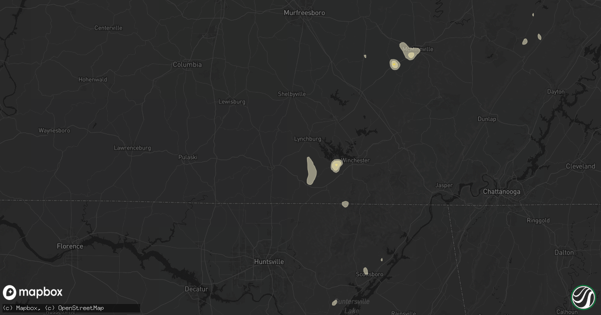 Hail map in Mulberry, TN on September 5, 2026