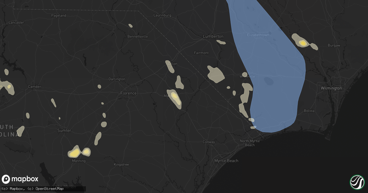 Hail map in Mullins, SC on September 5, 2026