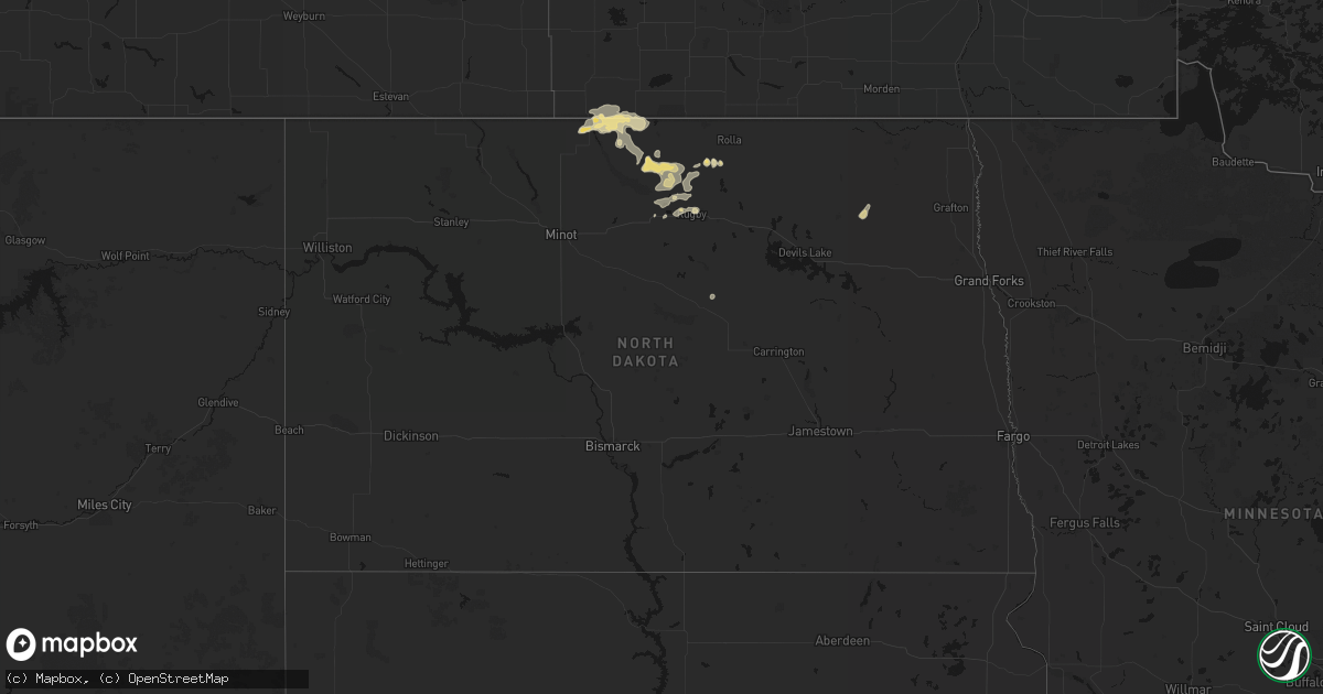 Hail map in North Dakota on September 5, 2026