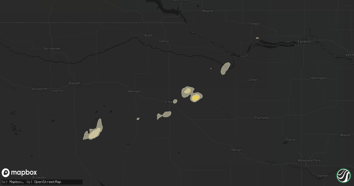 Hail map in Oneill, NE on September 5, 2026