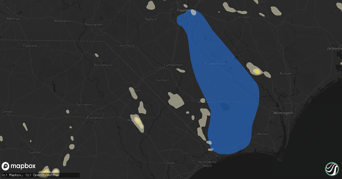 Hail map in Orrum, NC on September 5, 2026