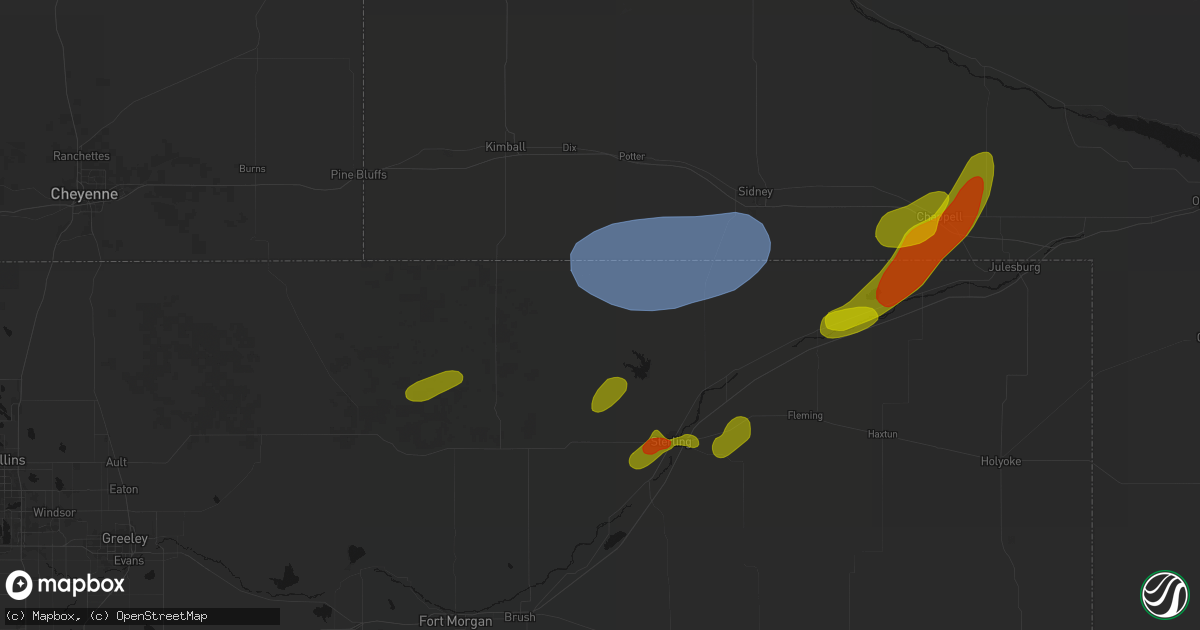 Hail map in Padroni, CO on September 5, 2026