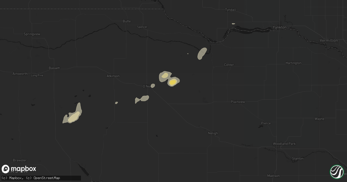 Hail map in Page, NE on September 5, 2026