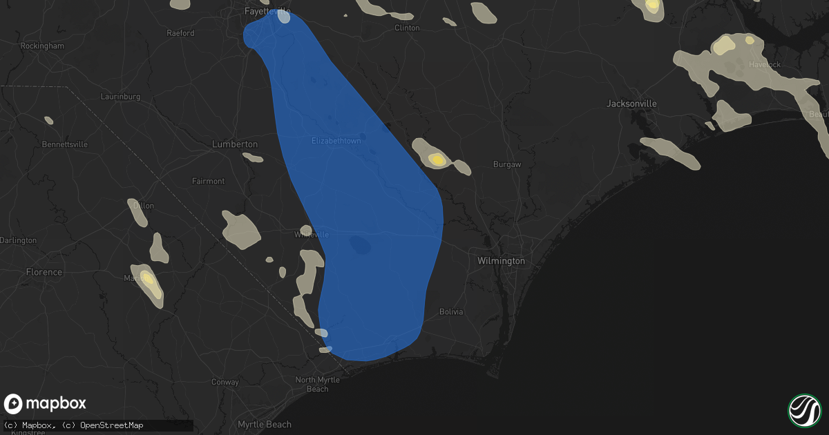 Hail map in Riegelwood, NC on September 5, 2026
