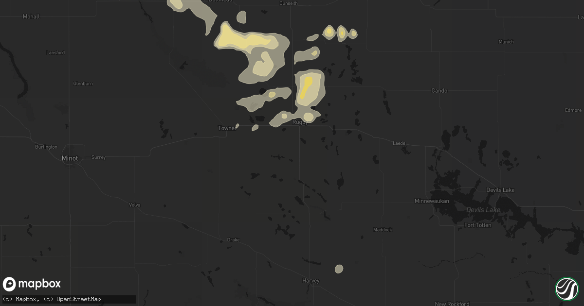 Hail map in Rugby, ND on September 5, 2026