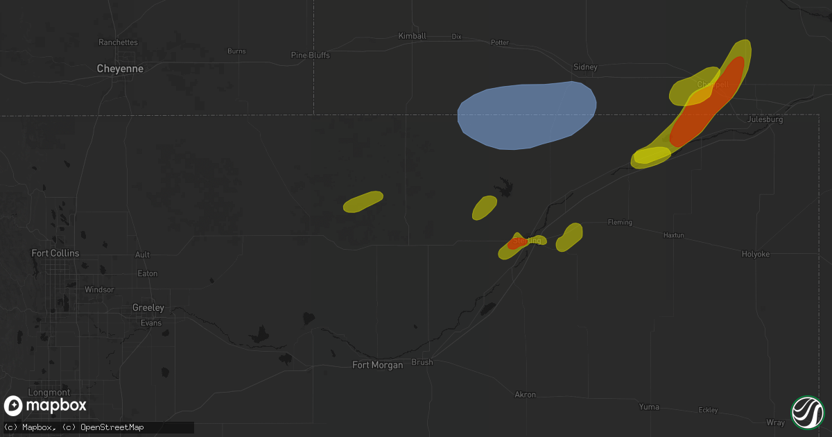 Hail map in Stoneham, CO on September 5, 2026