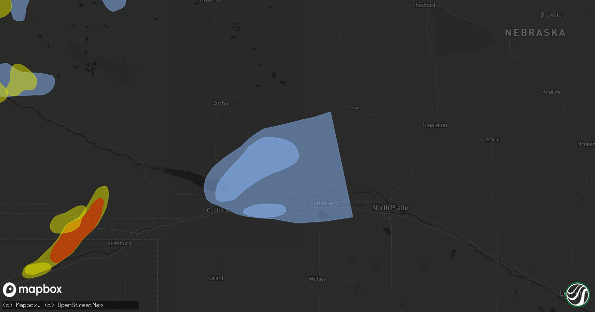 Hail map in Sutherland, NE on September 5, 2026