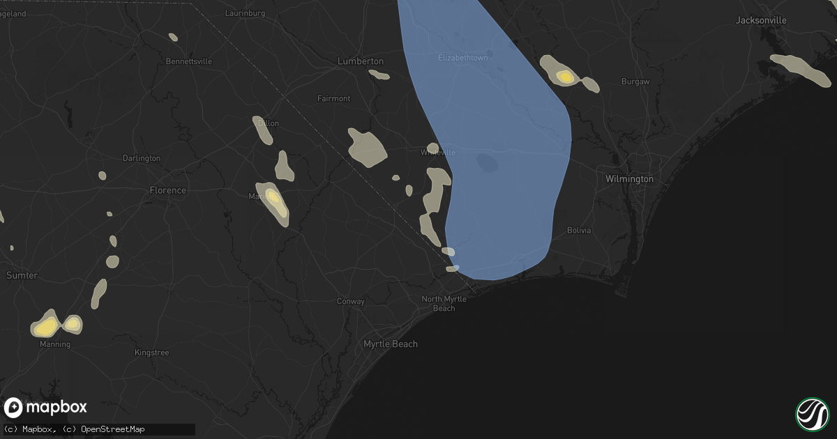 Hail map in Tabor City, NC on September 5, 2026