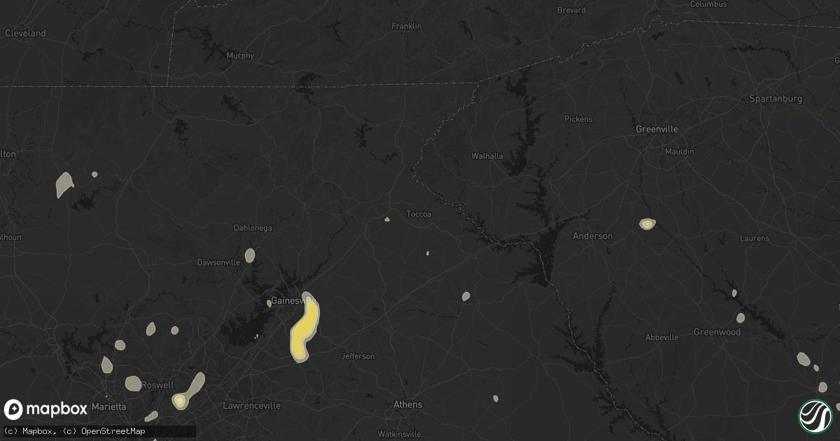 Hail map in Toccoa, GA on September 5, 2026
