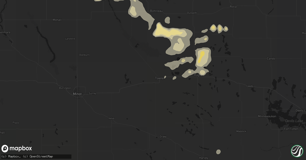 Hail map in Towner, ND on September 5, 2026