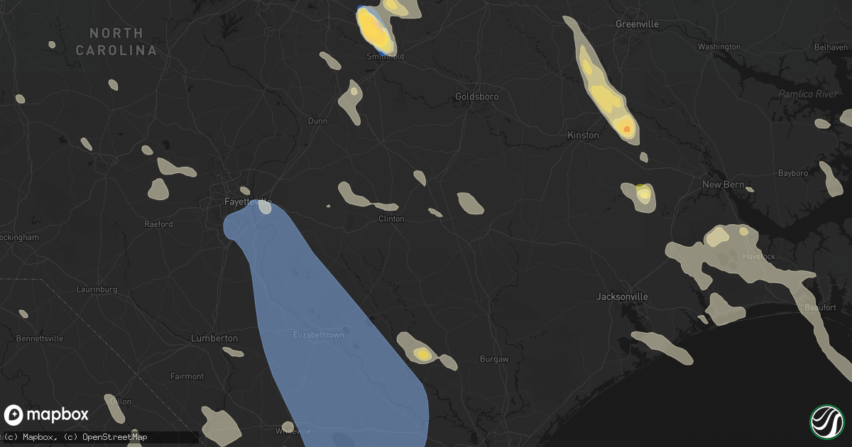 Hail map in Turkey, NC on September 5, 2026