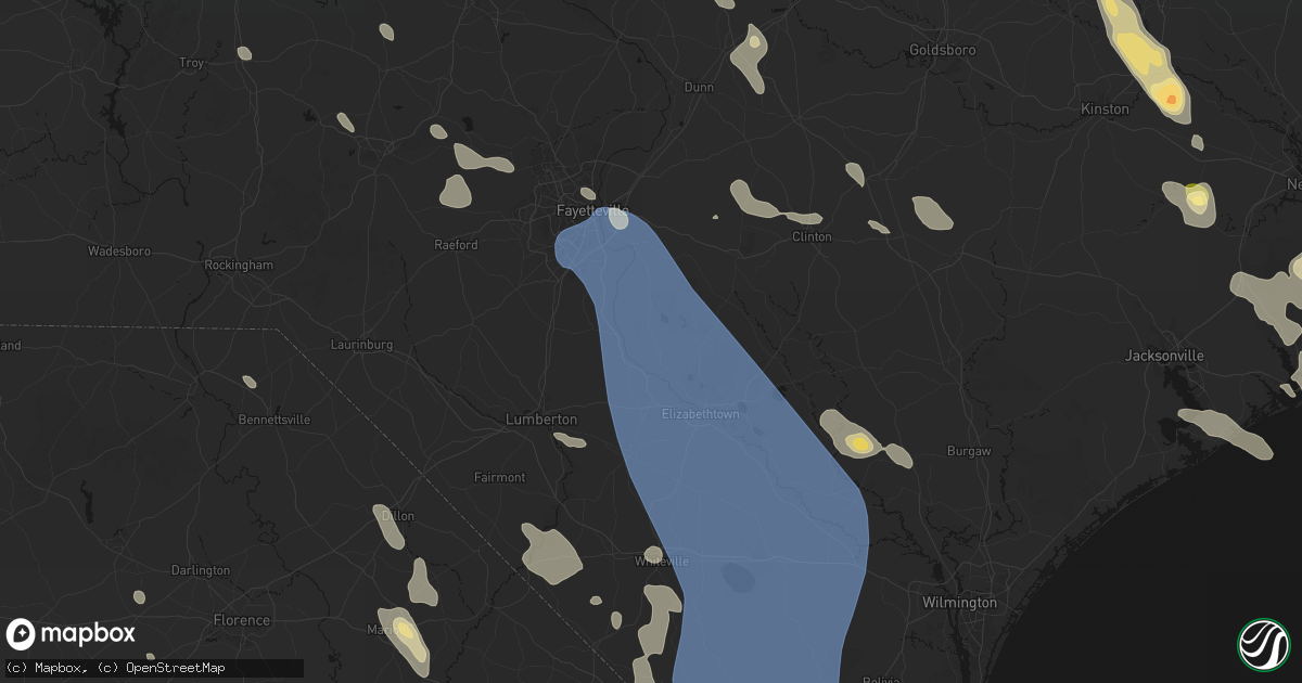 Hail map in White Oak, NC on September 5, 2026