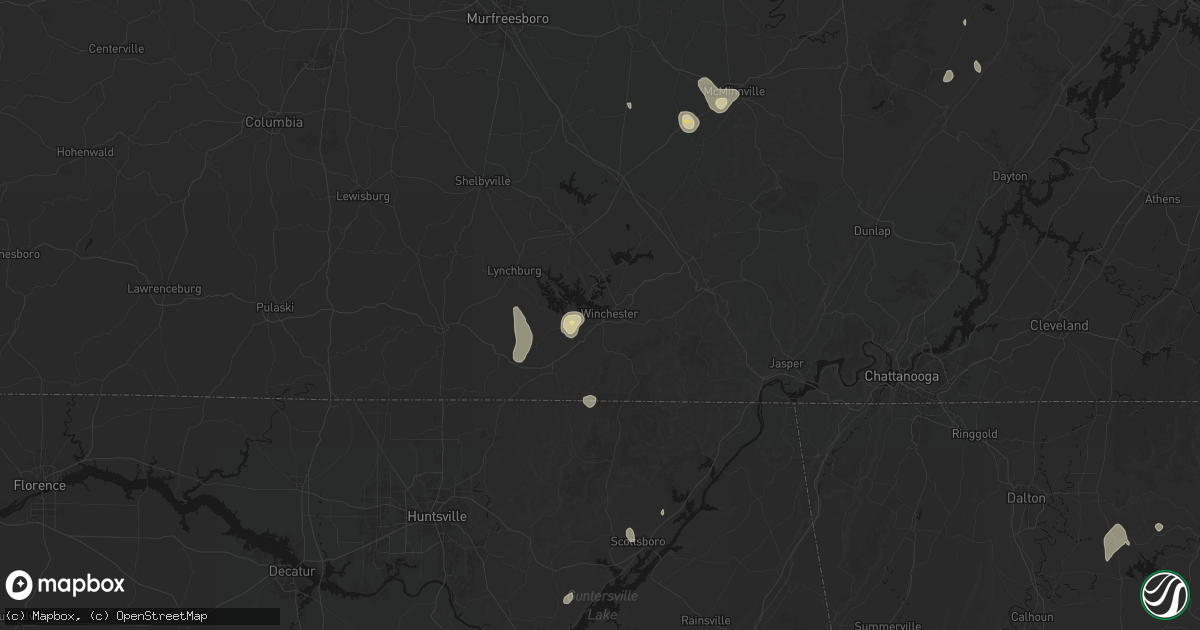 Hail map in Winchester, TN on September 5, 2026