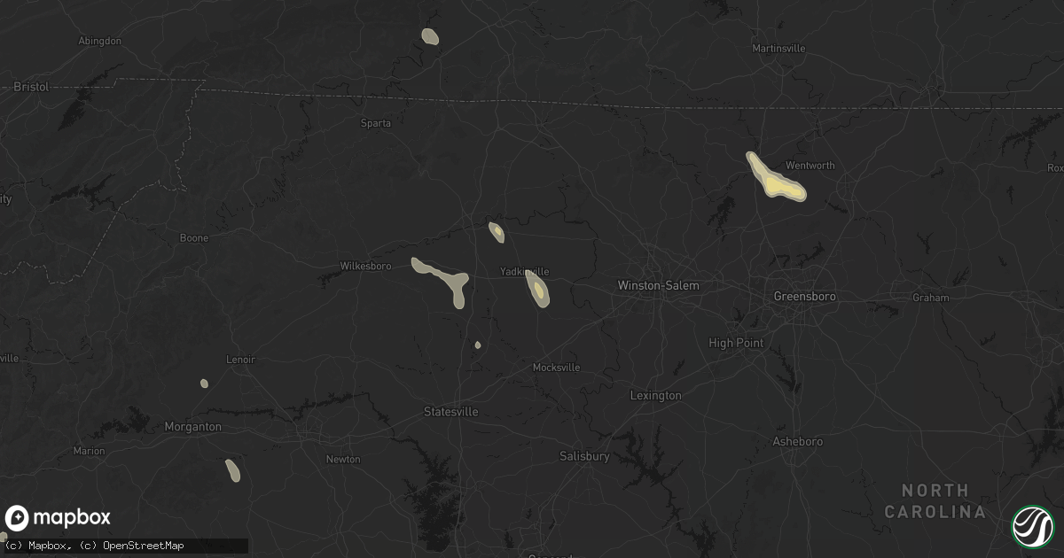 Hail map in Yadkinville, NC on September 5, 2026