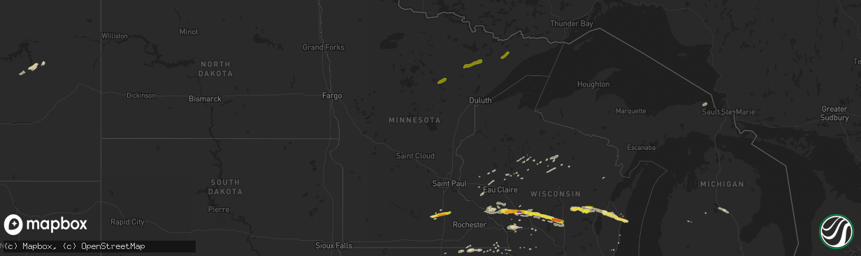 Hail map in Minnesota on September 6, 2016