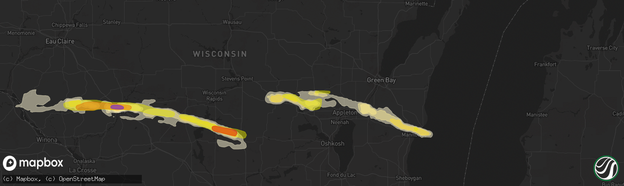 Hail map in New London, WI on September 6, 2016