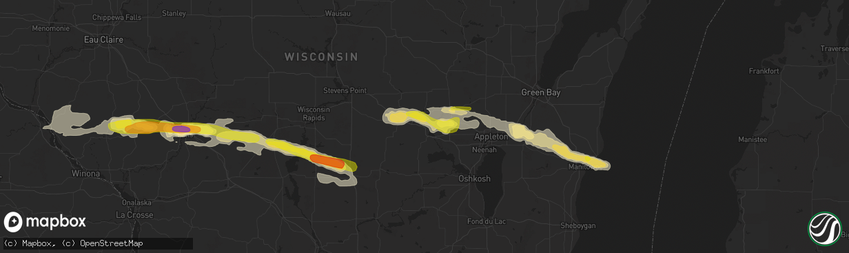 Hail map in Weyauwega, WI on September 6, 2016