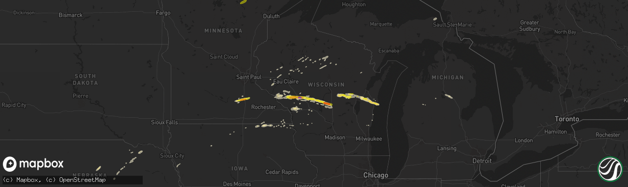 Hail map in Wisconsin on September 6, 2016