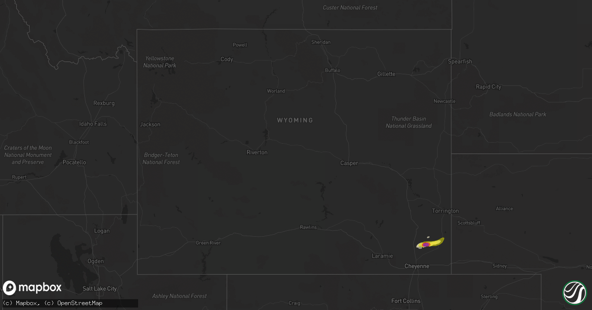 Hail map in Wyoming on September 6, 2016