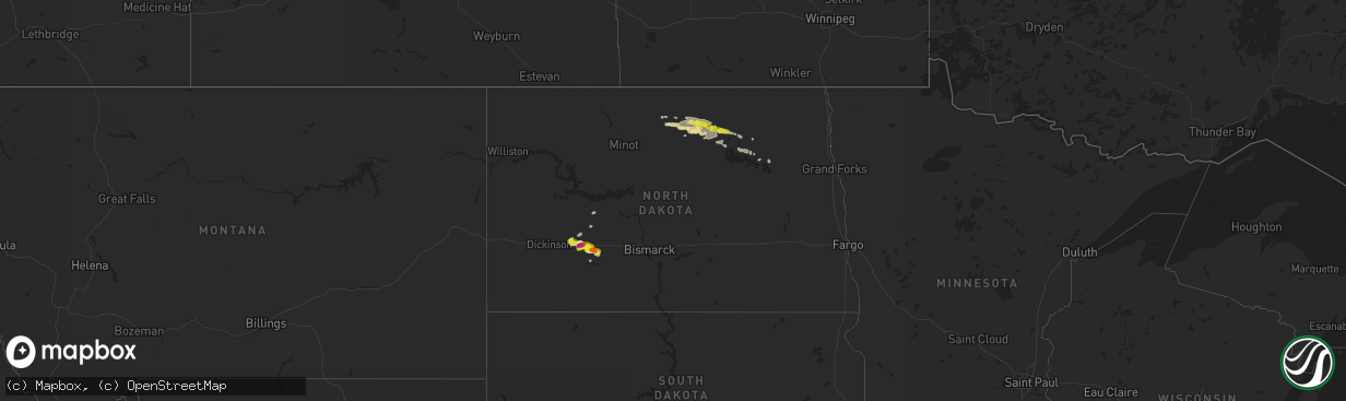 Hail map in North Dakota on September 6, 2018