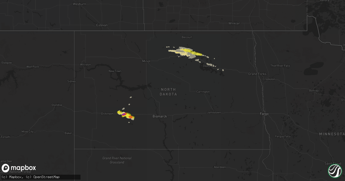 Hail map in North Dakota on September 6, 2018