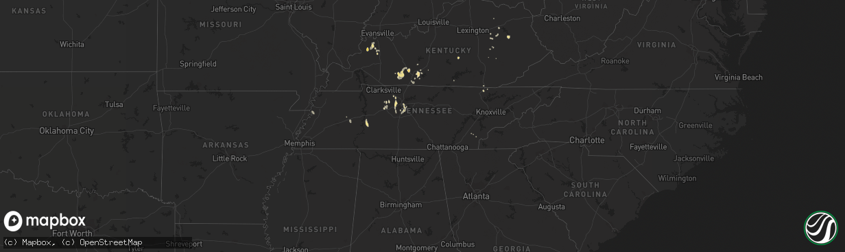 Hail map in Tennessee on September 6, 2018