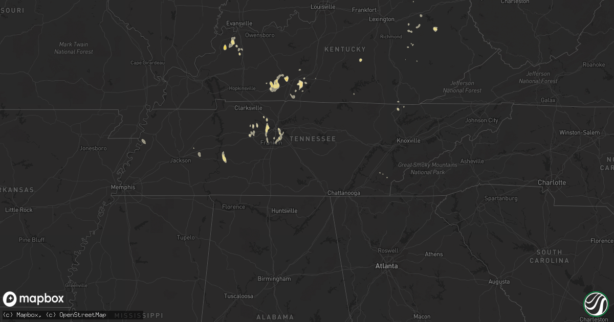 Hail map in Tennessee on September 6, 2018