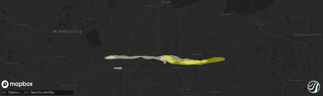 Hail map in Danbury, WI on September 6, 2021