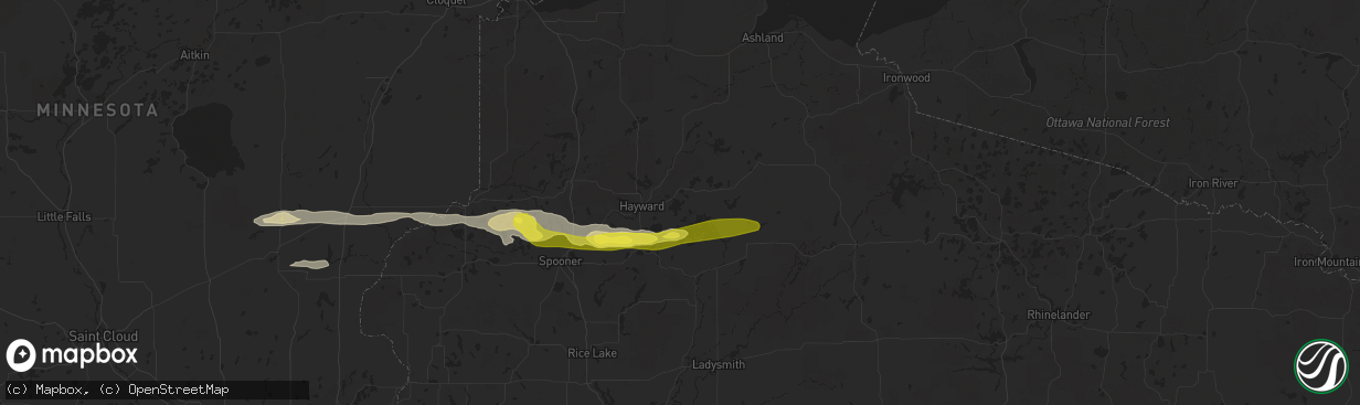 Hail map in Hayward, WI on September 6, 2021